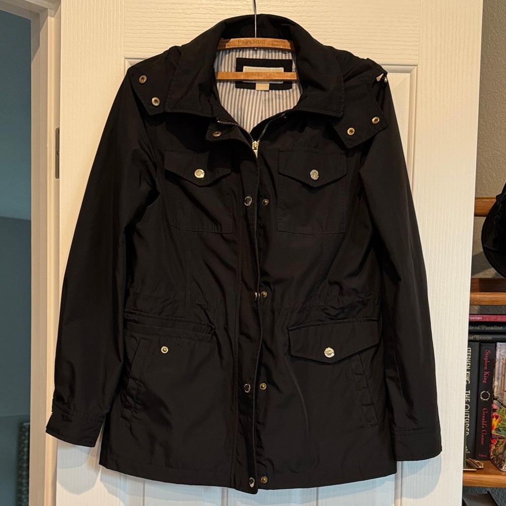 EUC Michael Kors Black Utility Hood Hooded Rain Jacket Coat - M